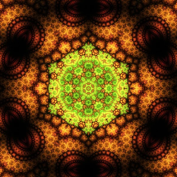 Gold and green fractal mandala, digital artwork for creative graphic design — Stock Photo, Image