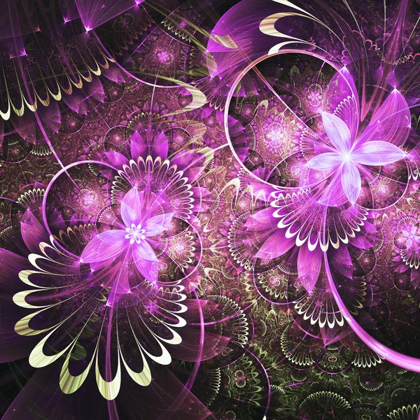 Flores fractales de color púrpura brillante, obras de arte digital para el diseño gráfico creativo —  Fotos de Stock