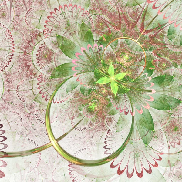 Flor fractal verde claro, obra de arte digital para design gráfico criativo — Fotografia de Stock