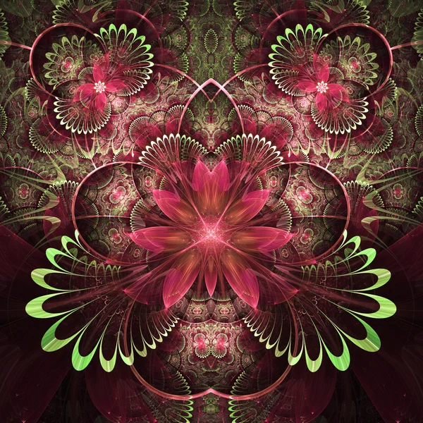 Rood en groen fractal bloemen, digitale kunst voor creatieve grafisch ontwerp — Stockfoto