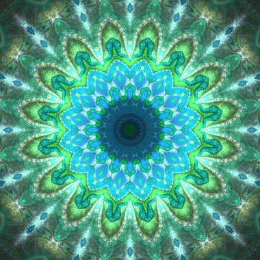 Mandala, yaratıcı grafik tasarım için dijital sanat şeklinde fraktal güneş