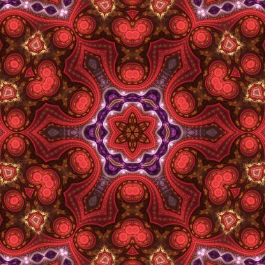 Kırmızı fraktal mandala, yaratıcı grafik tasarım için dijital sanat