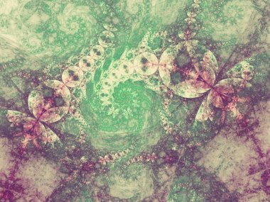 Vintage temalı fraktal swirls, yaratıcı grafik tasarım için dijital sanat