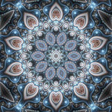Kış temalı fraktal mandala, yaratıcı grafik tasarım için dijital sanat