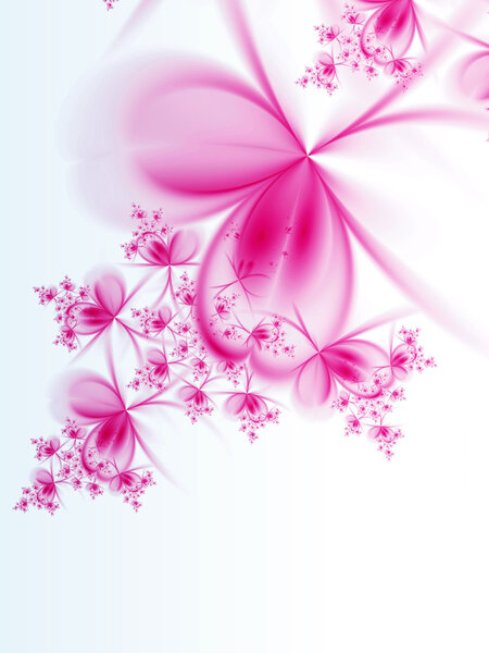 Фиолетовые фрактальные цветы на белом фоне, цифровые произведения искусства для творческого графического дизайна
