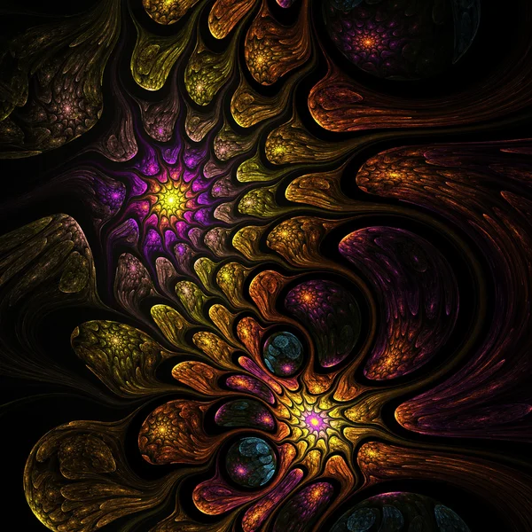 Dark gold fractal spirals, digital artwork for creative graphic design — Stock Photo, Image
