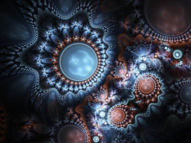 Mavi fraktal clockwork desen, yaratıcı grafik tasarım için dijital sanat