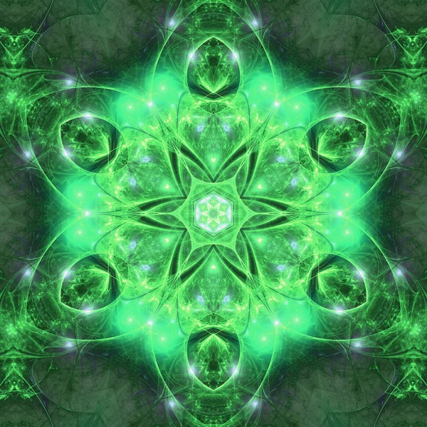 闪闪发光的绿色分形曼荼罗，数码艺术作品的平面创意设计 — 图库照片