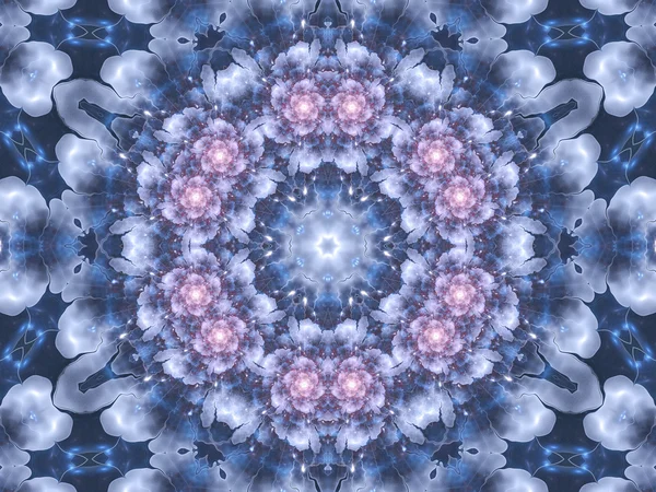 蓝色花卉曼陀罗，数码艺术作品的平面创意设计 — 图库照片