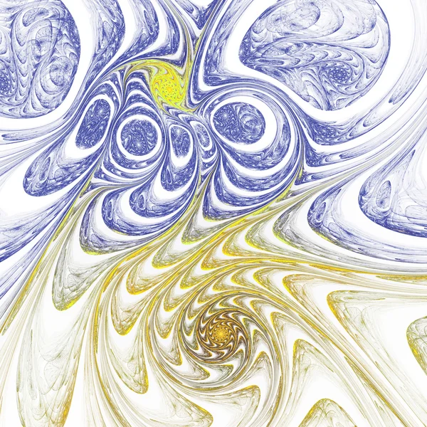 Fraktální žluté a modré spirály, digitální kresba pro kreativní grafický design — Stock fotografie