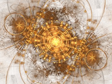 Altın fraktal zaman makinesi, dijital sanat yaratıcı grafik tasarım için