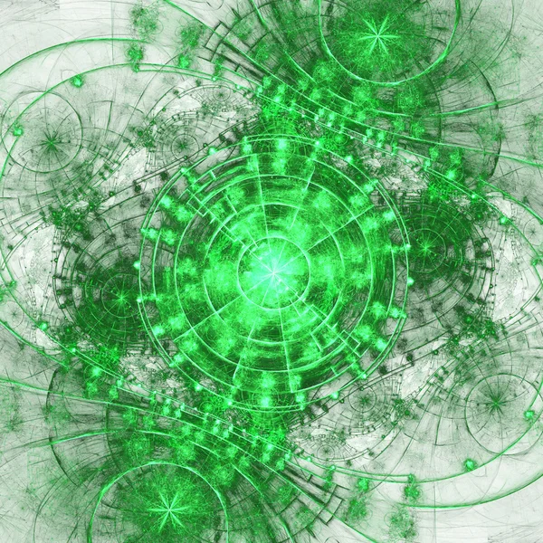 Yeşil fraktal Dişliler, yaratıcı grafik tasarım için dijital sanat — Stok fotoğraf