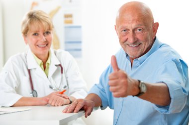 Happy senior patient and doctor clipart
