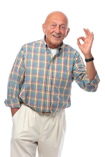 Senior man shows OK sign — Stock Photo, Image