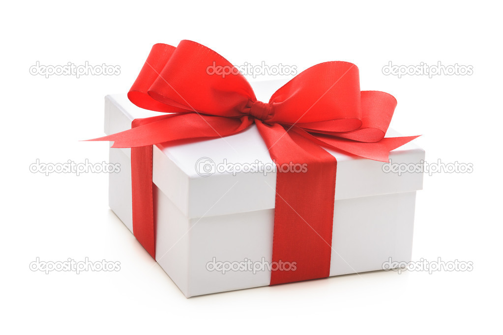 Gift box with red ribbon and bow