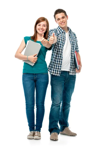 Estudantes mostrando polegares para cima — Fotografia de Stock