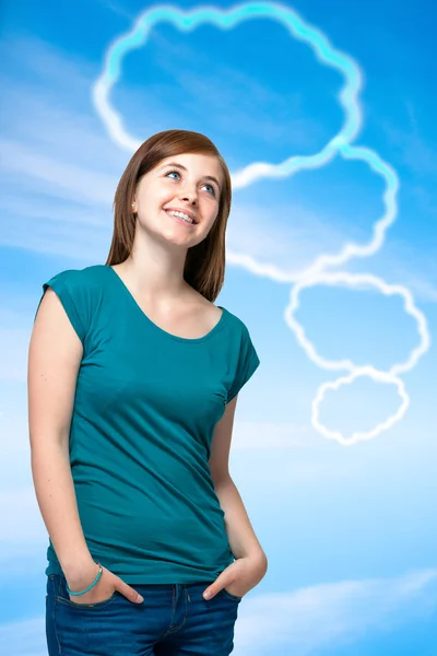 Teenager girl with blank thought bubbles — Stock Photo, Image