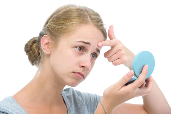 Teenage girl with mirror — Stock Photo, Image