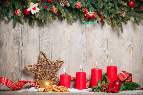 Four advent candles burning — Stock Photo, Image