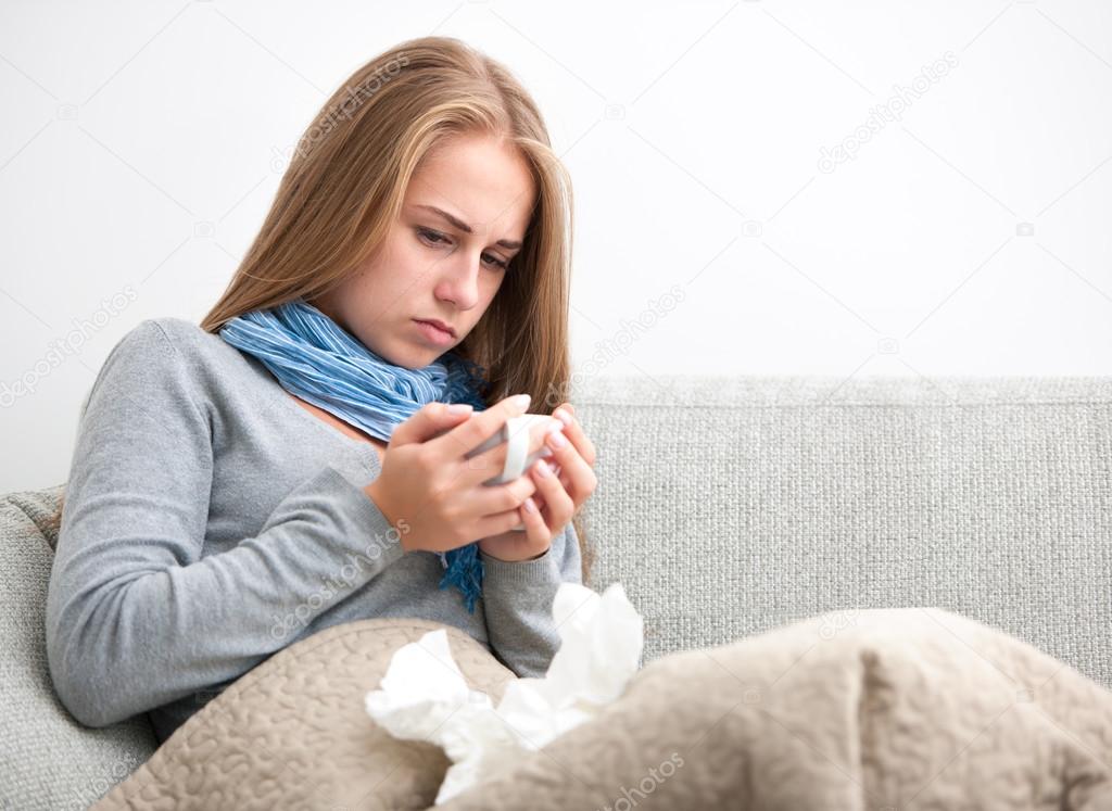 young woman having a cold