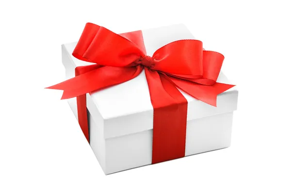 Gift box with red ribbon and bow Stock Picture