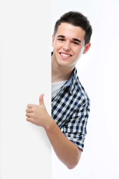 Adolescente sorridente mostra um polegar para cima — Fotografia de Stock