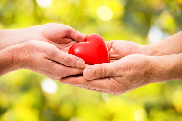 Coeur rouge dans les mains humaines — Photo