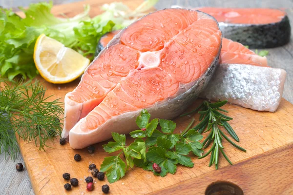 Raw salmon fish steaks Stock Photo