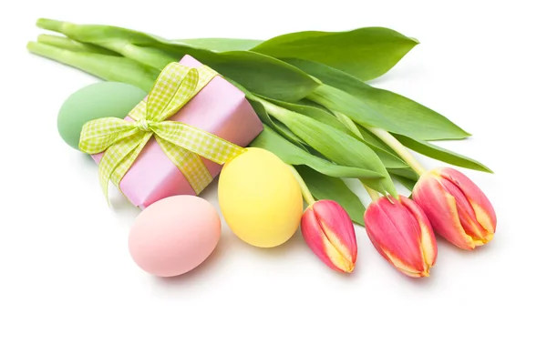 봄 튤립 꽃 선물 상자 — 스톡 사진