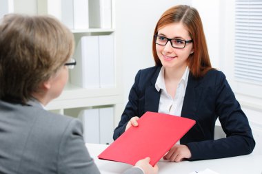 Job applicant having an interview clipart