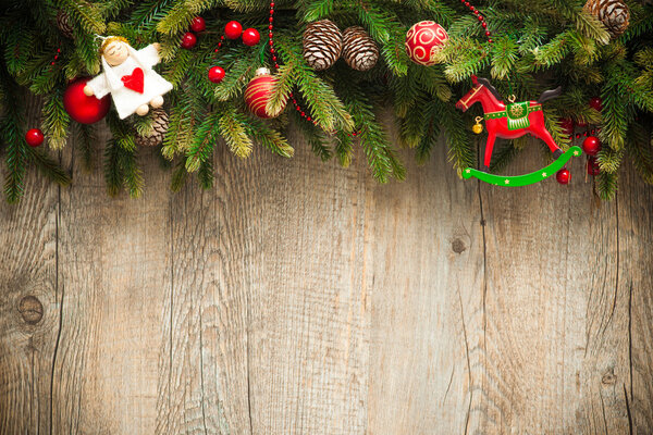 christmas decoration over old wooden background