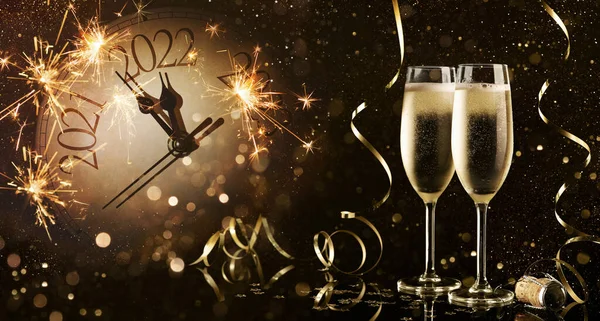 New Years Eve Celebration Background Toast Fireworks Champagne Midnight — Stock Photo, Image
