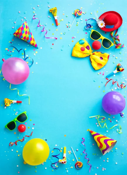 Colorful Carnival Birthday Party Background Streamers Confetti Funny Faces Formed — Stock Photo, Image