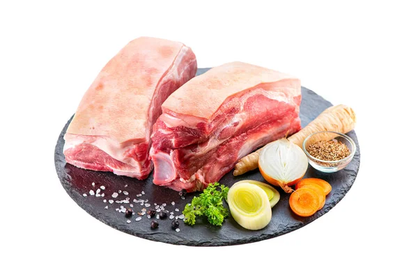 Especialidad Tradicional Bávara Franconia Paletilla Cerdo Fresca Porciones Con Verduras Fotos de stock libres de derechos