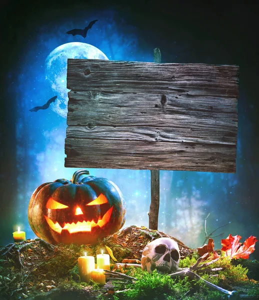 Джек Фонарь Светится Лунном Свете Ночь Хэллоуин — стоковое фото