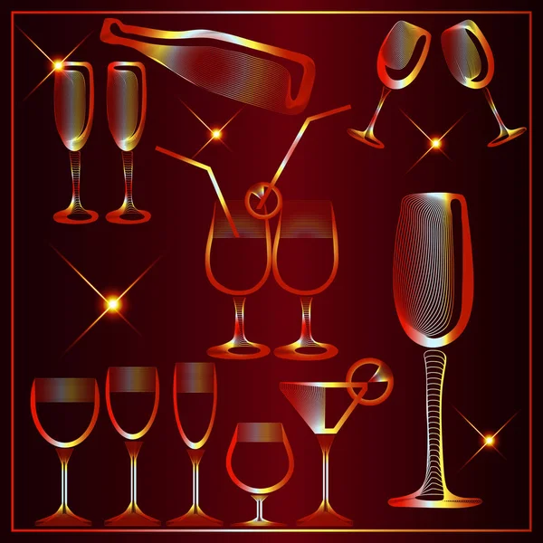 New Year Glasses Festive Background Set Vector Illustration — ストックベクタ