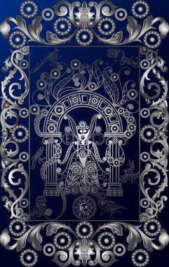 Gizli tarot kartı ile soyut grafik tasarım. Major Arcana - baş rahibe (Popess). Davet, el ilanı, etiket, poster, afiş, kart, etiket, kapak, web için uygundur. Vektör çizim.