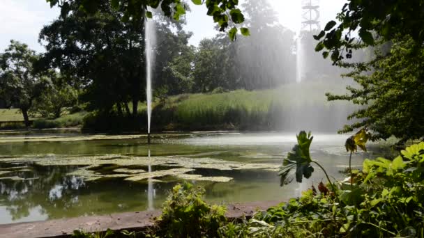 Fountains in city park, Stutggart — Stock Video