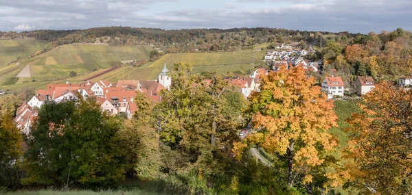 Paesaggio Panoramico Con Villaggio Rotenberg Tra Vigneti Collinari Girato Luce — Foto Stock