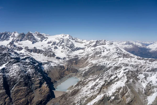 Tiro Aéreo Avião Pequeno Geleiras Lago Alpe Gera Escala Bernina — Fotografia de Stock