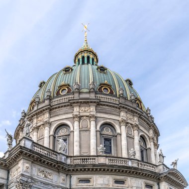 cityscape with  Marble church huge dome view, shot in bright light at Copenhagen, Denmark