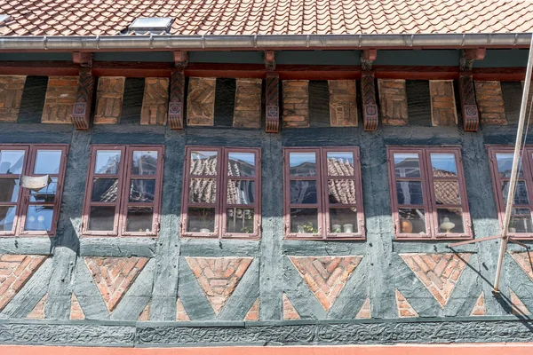 Detail Timber Frame Windows Traditional Picturesque Wattle House Shot Sunny — Stock Photo, Image