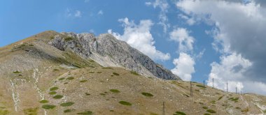 mountain landscape with Terminillo peak barren slopes, shot from east in bright summer light, Apennines, Rieti, Lazio,  Italy