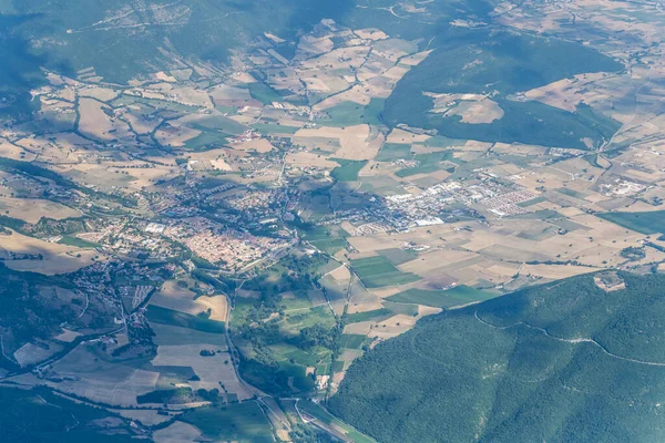 Luftaufnahme Aus Einem Kleinen Flugzeug Der Historischen Stadt Norcia Und — Stockfoto