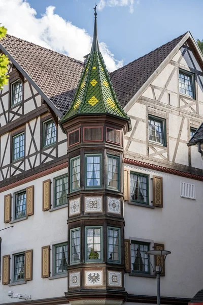 Pintoresca Torre Esquina Del Edificio Histórico Rodada Luz Verano Hornberg — Foto de Stock