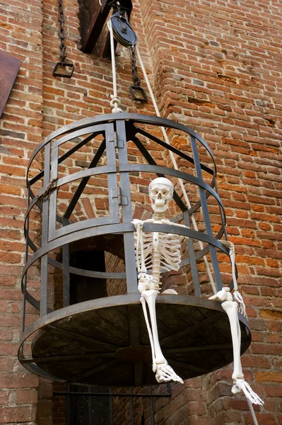 Squelette dans une cage métallique — Photo
