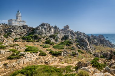 Sahil ve deniz feneri capo testa, Sardunya, İtalya