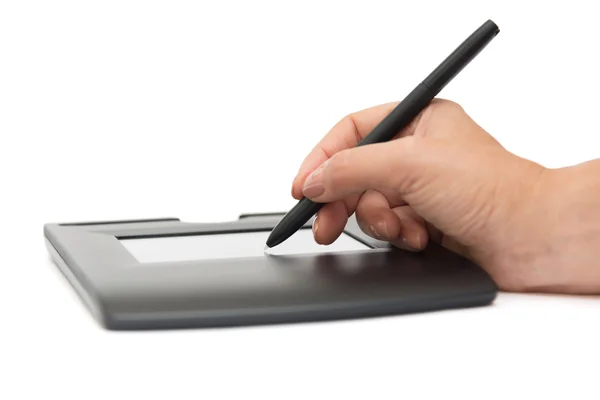 Digital signature on sign pad — Stock Photo, Image