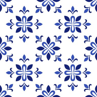 Azulejos Portekiz geleneksel süs taşı, mavi ve beyaz pürüzsüz desen