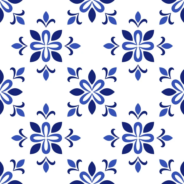 Azulejos portugalské tradiční okrasné dlaždice, modré a bílé bezešvé vzor — Stockový vektor